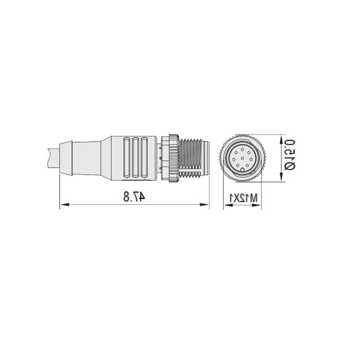 M12 8Pin, male straight, single-end precast PVC non-flexible cable, gray sheathing, 64S365-XXX